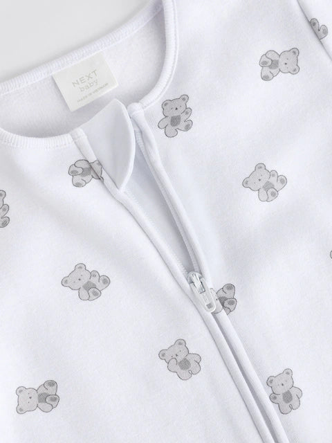 White Ground Fleeced Lined 2 way Zip Sleepsuit