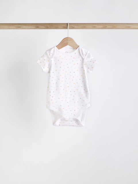 White 5 Pack Baby Short Sleeve Bodysuits