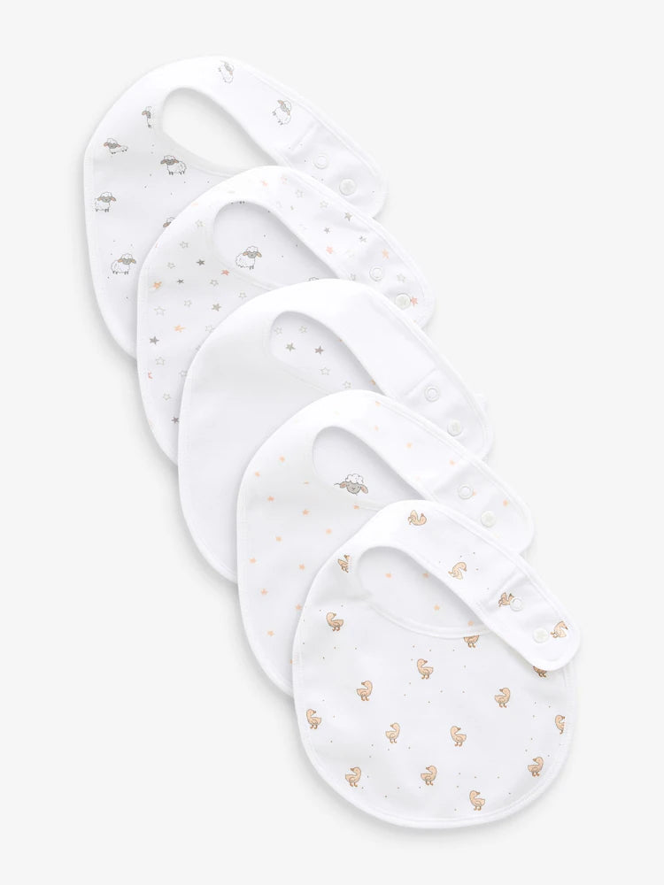 White Animals Bibs 5 Pack