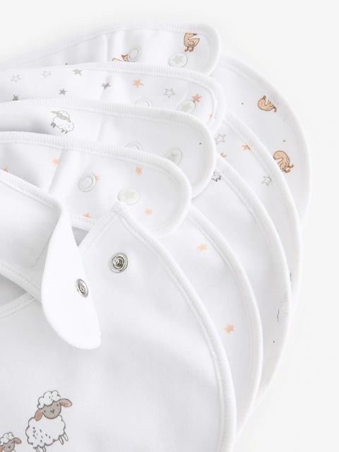 White Animals Bibs 5 Pack