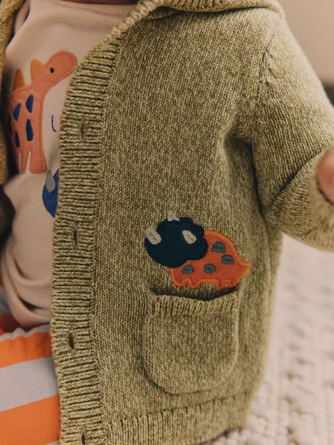 Green Dinosaur Baby 100% Cotton Knitted Cardigan