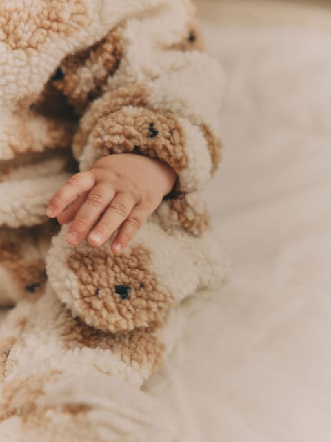 Ecru/Tan Bear Print Cosy Zip Lined Hooded Fleece