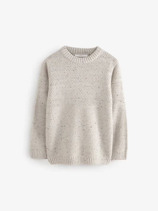 Neutral Grey Textured Crew Neck Jumper