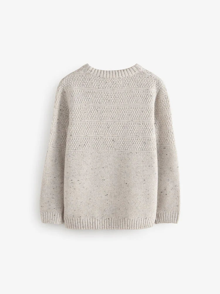 Neutral Grey Textured Crew Neck Jumper