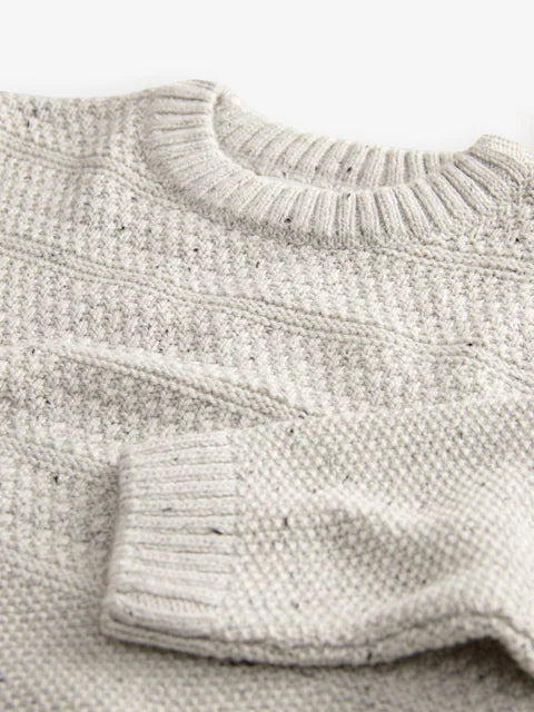 Neutral Grey Textured Crew Neck Jumper