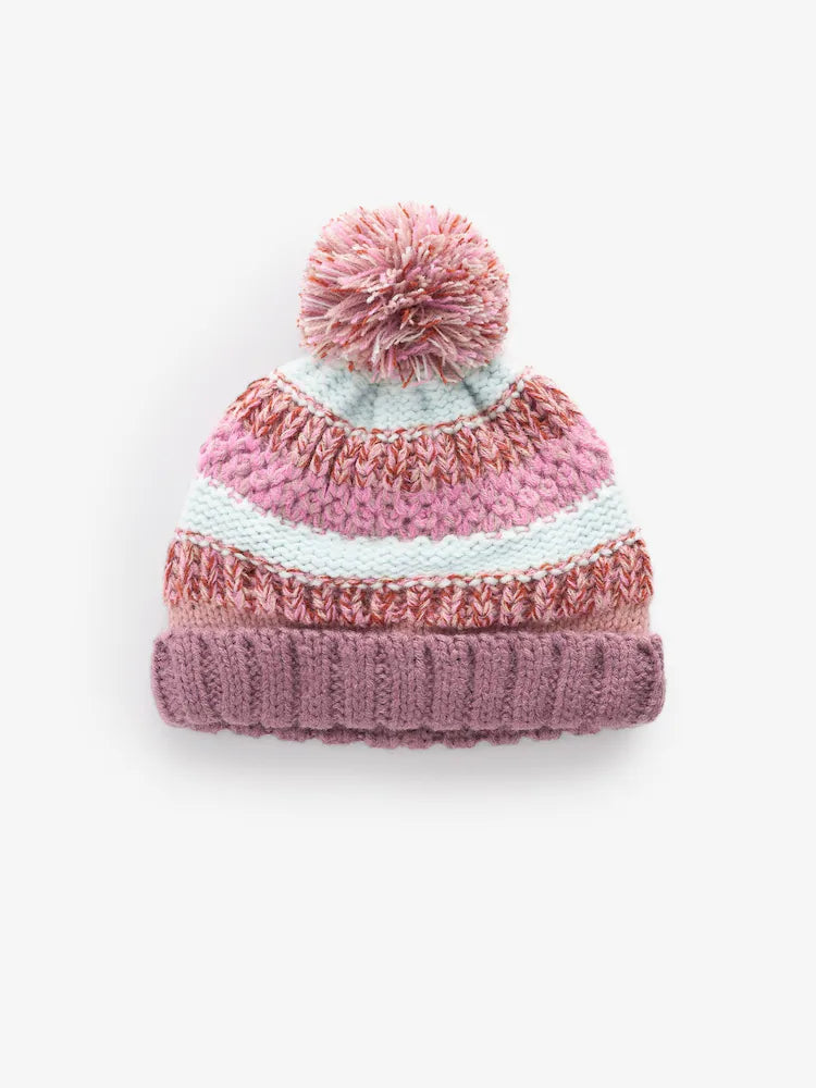 Pink Stripe Baby Pom Hat