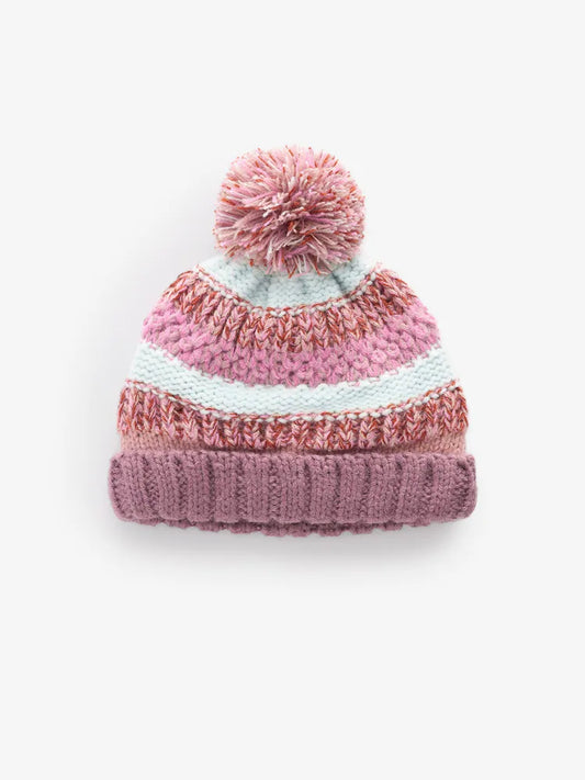 Pink Stripe Baby Pom Hat