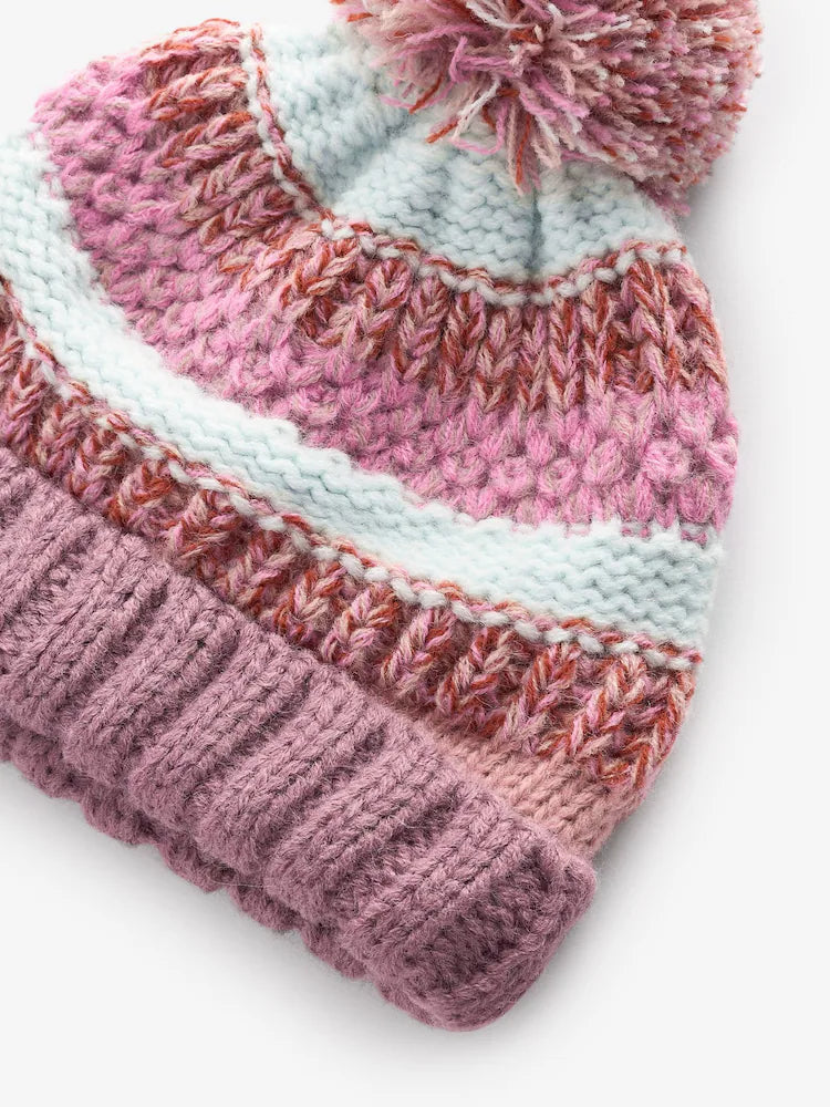 Pink Stripe Baby Pom Hat