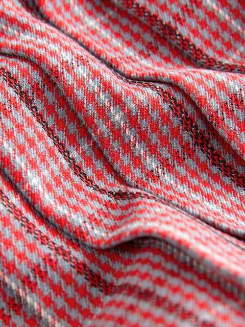 Red Denim Shirt and Check Skirt Set