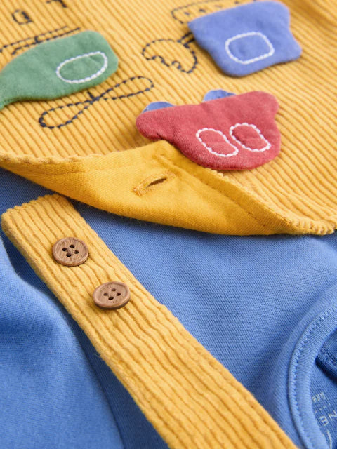 Bright Transport Corduroy 100% Cotton Baby Dungarees and Bodysuit