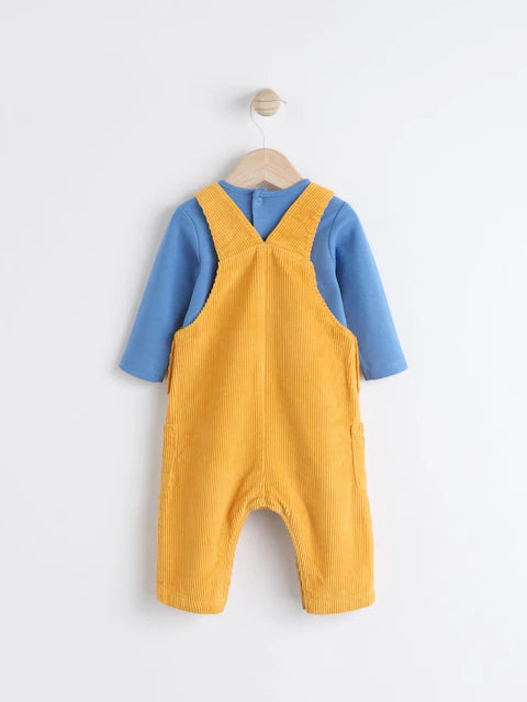 Bright Transport Corduroy 100% Cotton Baby Dungarees and Bodysuit