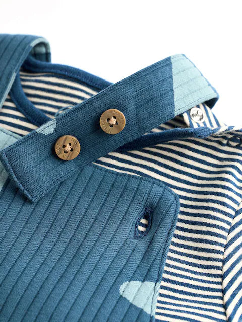 Navy Blue Star Jersey Baby Dungarees And Bodysuit Set