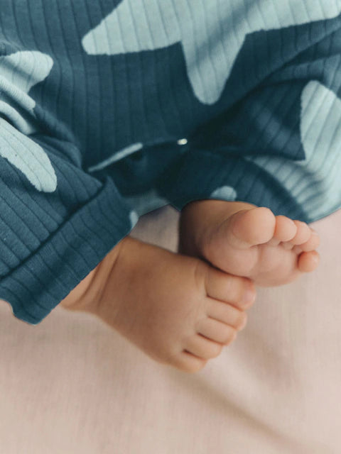 Navy Blue Star Jersey Baby Dungarees And Bodysuit Set