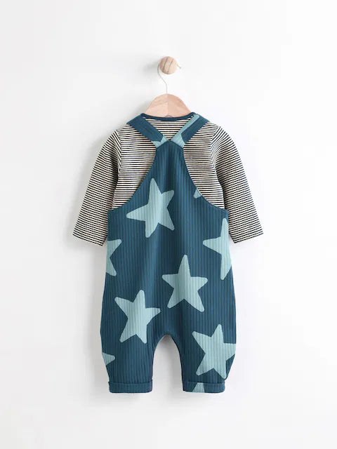 Navy Blue Star Jersey Baby Dungarees And Bodysuit Set