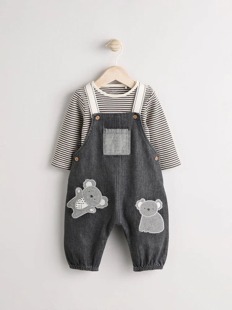 Mono Koala Baby Denim Dungarees and Bodysuit Set