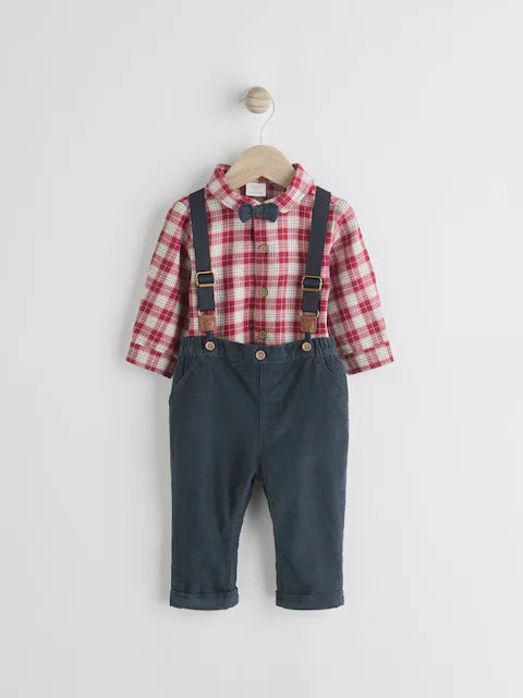 Red Check Baby Shirt Trousers and Braces Set 4 Piece