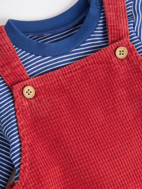 Red Baby Waffle Corduroy Dungaree and Bodysuit Set