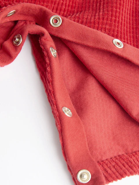 Red Baby Waffle Corduroy Dungaree and Bodysuit Set