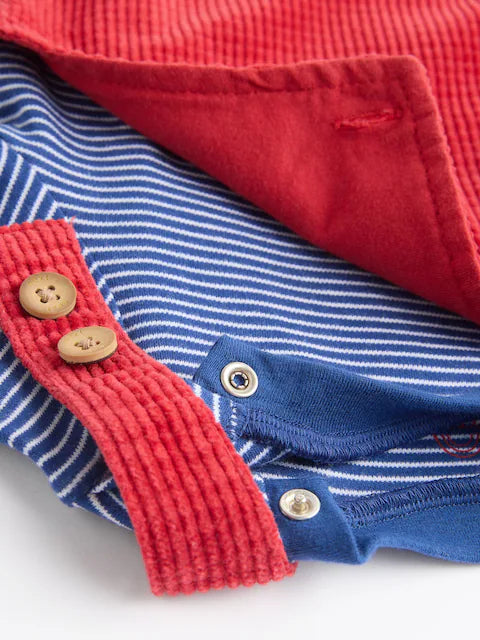Red Baby Waffle Corduroy Dungaree and Bodysuit Set