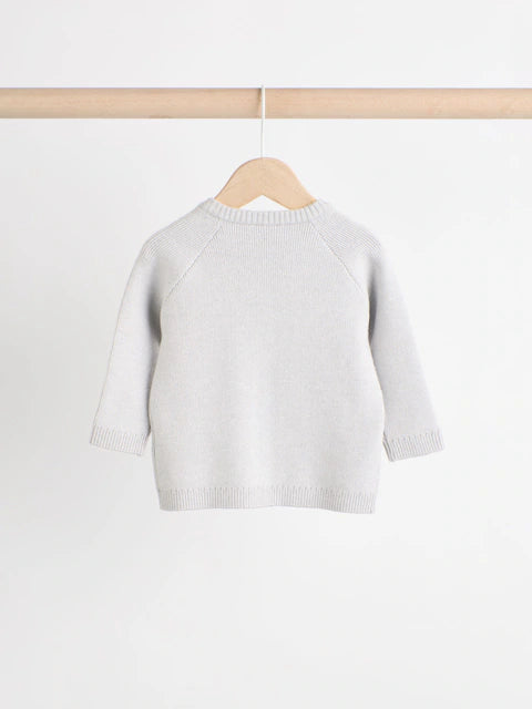 Grey Knit Zip 100% Cotton Jumper and Joggers 3 Piece Set