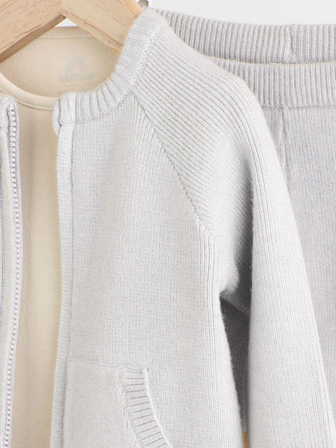Grey Knit Zip 100% Cotton Jumper and Joggers 3 Piece Set