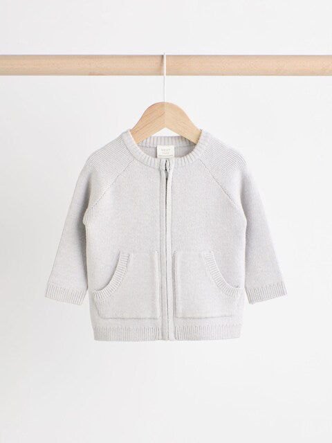 Grey Knit Zip 100% Cotton Jumper and Joggers 3 Piece Set