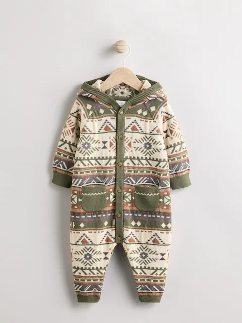 Khaki Green Baby Knitted Hood Romper