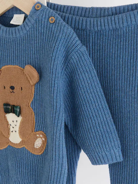 Blue Bear Baby Knitted Top and Leggings Set
