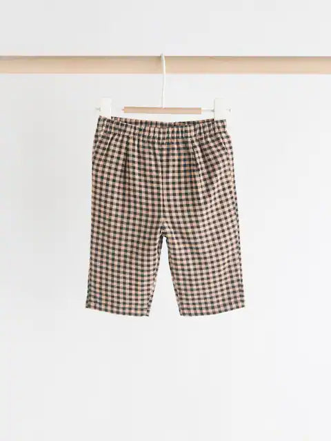 Brown Check Baby 100% Cotton Knitted Jumper and Trousers 3 Piece Set