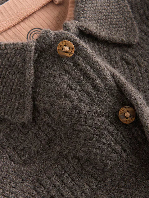 Brown Check Baby 100% Cotton Knitted Jumper and Trousers 3 Piece Set