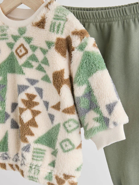 Green Aztec Fleece Top and Joggers Set