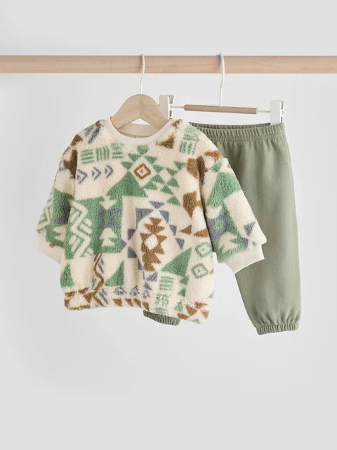 Green Aztec Fleece Top and Joggers Set