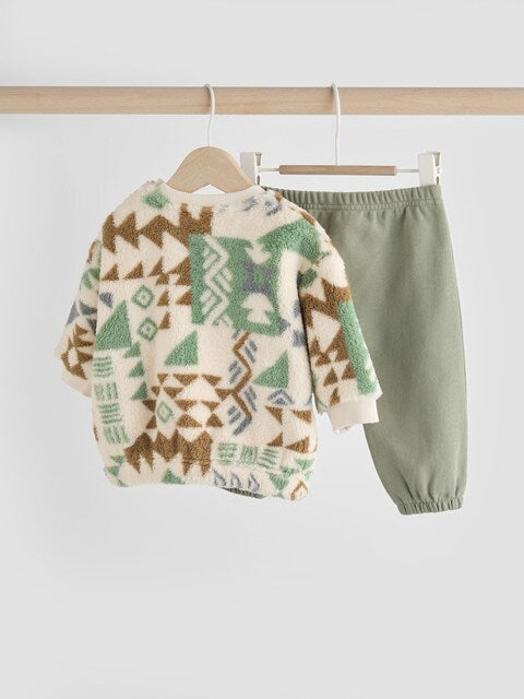 Green Aztec Fleece Top and Joggers Set