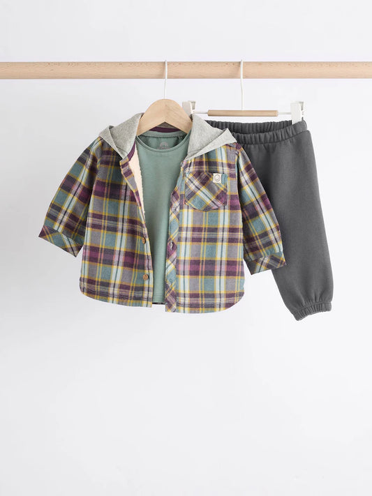 Red/Blue Check Shirt and Joggers 3 Piece Baby Set