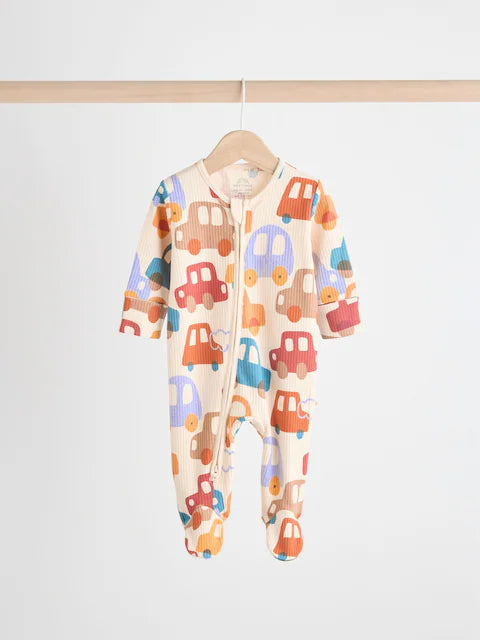 Bright 2 Way Zip Cars Sleepsuits 3 Pack
