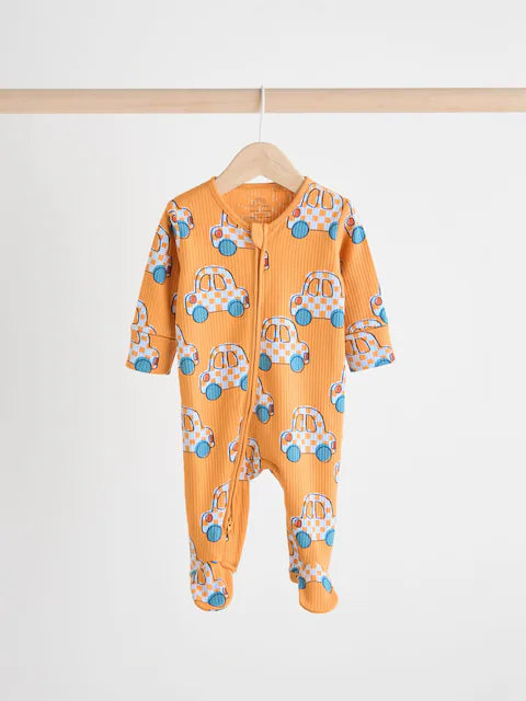 Bright 2 Way Zip Cars Sleepsuits 3 Pack