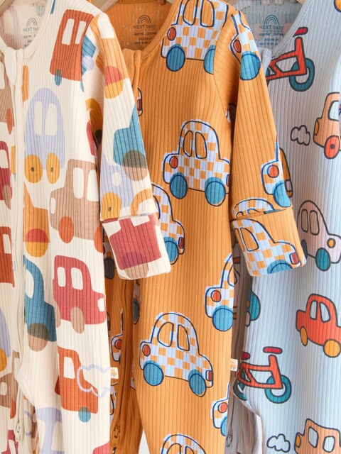 Bright 2 Way Zip Cars Sleepsuits 3 Pack