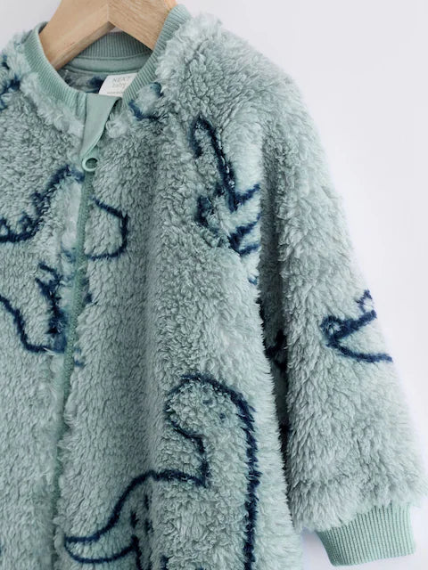 Teal Blue Character Baby Fleece Zip Sleepsuit