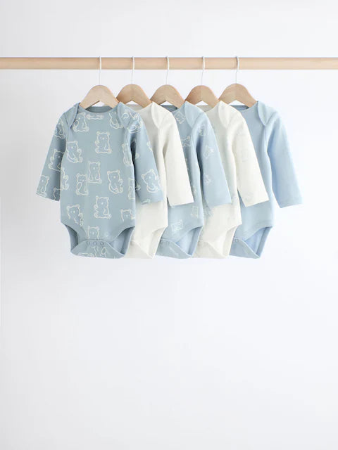 Baby Blue Long Sleeves Bodysuits 5 Pack