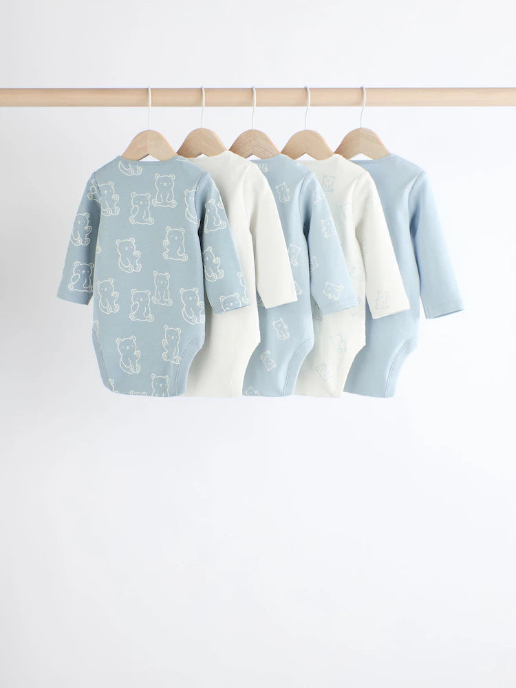 Baby Blue Long Sleeves Bodysuits 5 Pack