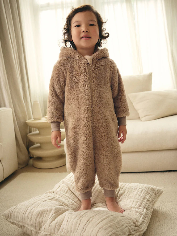 Brown/Cream Bear All-In-One Fleece