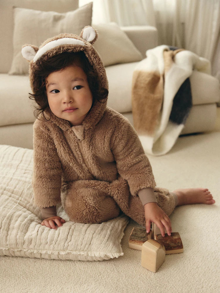 Brown/Cream Bear All-In-One Fleece