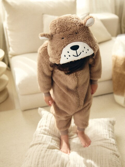 Brown/Cream Bear All-In-One Fleece