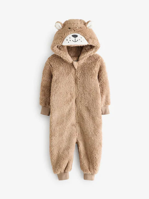 Brown/Cream Bear All-In-One Fleece