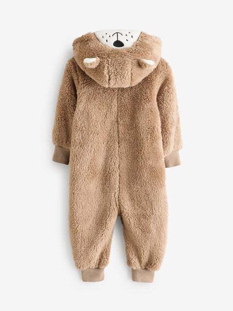Brown/Cream Bear All-In-One Fleece