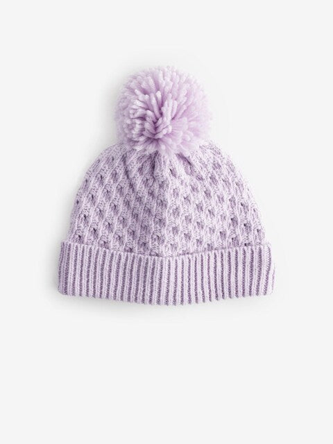 Lilac Waffle Knit Baby Pom Hat
