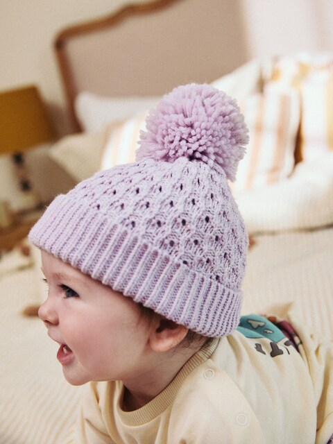 Lilac Waffle Knit Baby Pom Hat