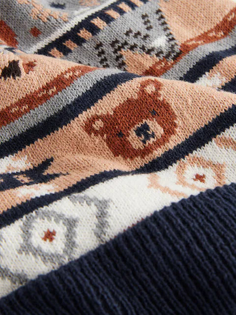 Blue/Brown Bear Baby Pom Knitted Hat