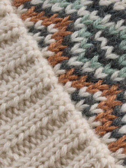 Ecru Cream Fairisle Pattern Baby Knitted Pom Hat