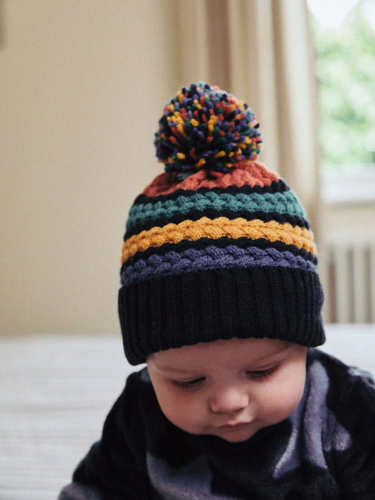 Rainbow Stripe Baby Knitted Pom Hat